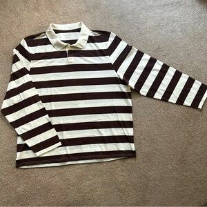 Men’s XXL Everlane The Premium-weight Rugby Shirt White Brown Stripe NWOT